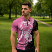 Personalised Polynesia Breast Cancer Awareness Zipper Polo Shirt Fight With Hope Pink Ribbon Boxing Gloves LT14 - Polynesian Pride