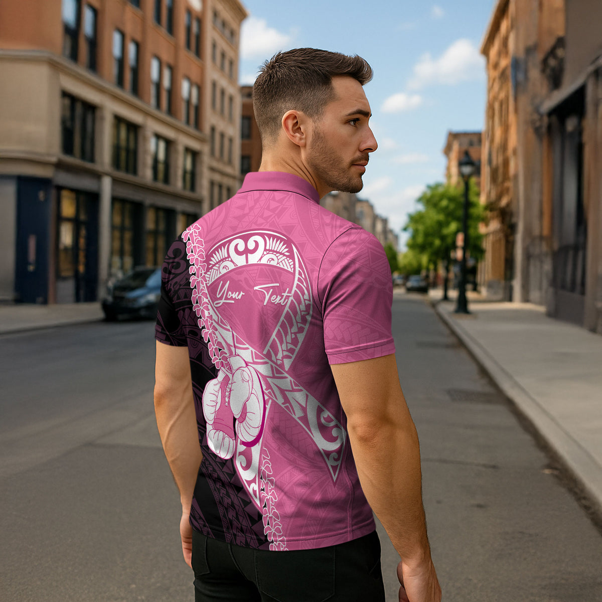 Personalised Polynesia Breast Cancer Awareness Zipper Polo Shirt Fight With Hope Pink Ribbon Boxing Gloves LT14 - Polynesian Pride