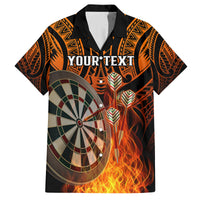 Personalised Polynesian Darts Family Matching Summer Maxi Dress and Hawaiian Shirt Fire Burning With Tribal Tattoo LT14 Dad's Shirt - Short Sleeve Orange - Polynesian Pride