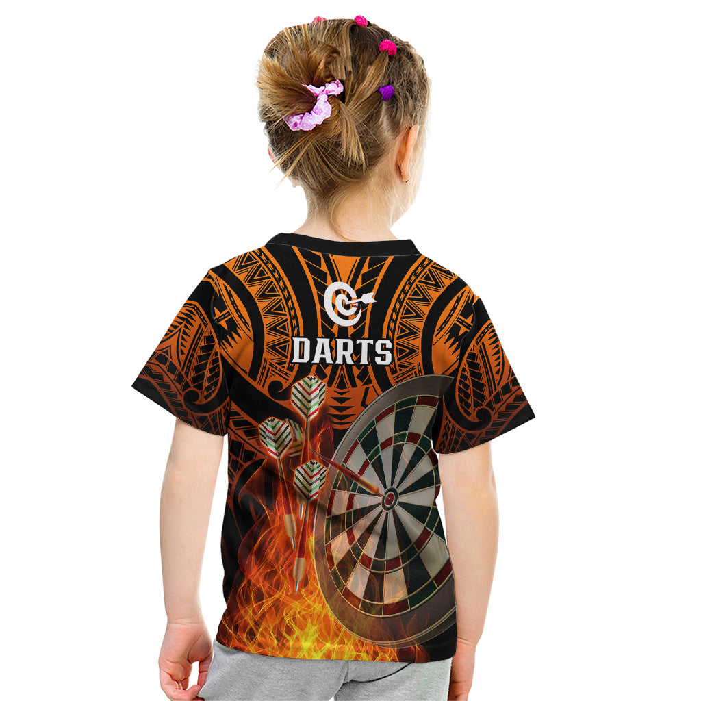 Personalised Polynesian Darts Kid T Shirt Fire Burning With Tribal Tattoo LT14 - Polynesian Pride