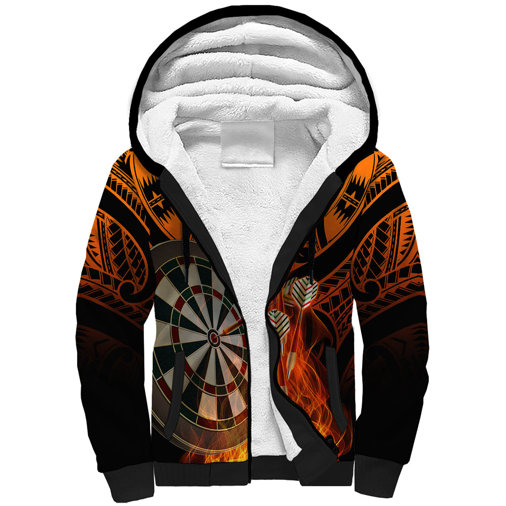Personalised Polynesian Darts Sherpa Hoodie Fire Burning With Tribal Tattoo LT14 Unisex Orange - Polynesian Pride