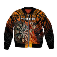 Personalised Polynesian Darts Sleeve Zip Bomber Jacket Fire Burning With Tribal Tattoo LT14 Unisex Orange - Polynesian Pride