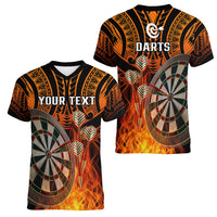Personalised Polynesian Darts Women V Neck T Shirt Fire Burning With Tribal Tattoo LT14 - Polynesian Pride