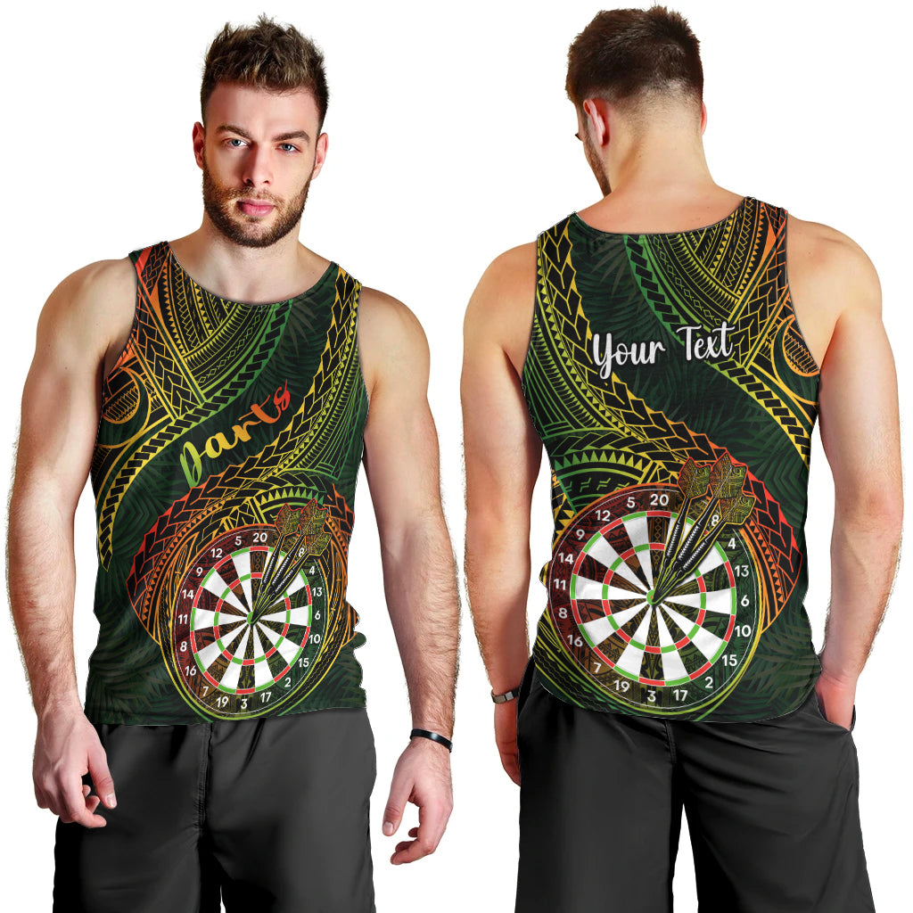 Personalised Polynesian Darts Men Tank Top Dart Lovers Tribal Pattern Mix Tropical Leaves LT14 - Polynesian Pride