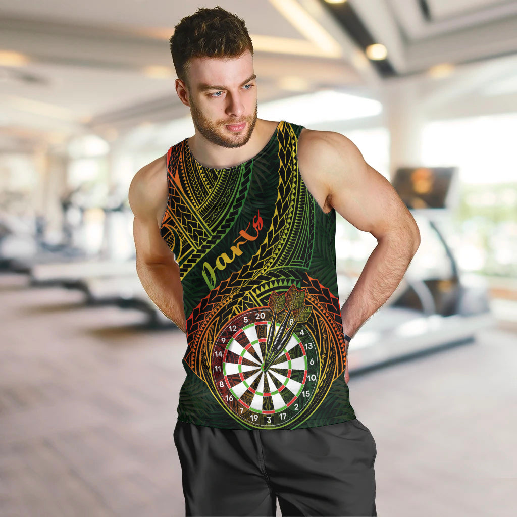 Personalised Polynesian Darts Men Tank Top Dart Lovers Tribal Pattern Mix Tropical Leaves LT14 - Polynesian Pride