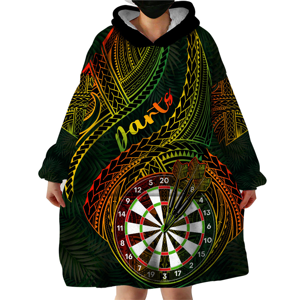 Personalised Polynesian Darts Wearable Blanket Hoodie Dart Lovers Tribal Pattern Mix Tropical Leaves LT14 - Polynesian Pride