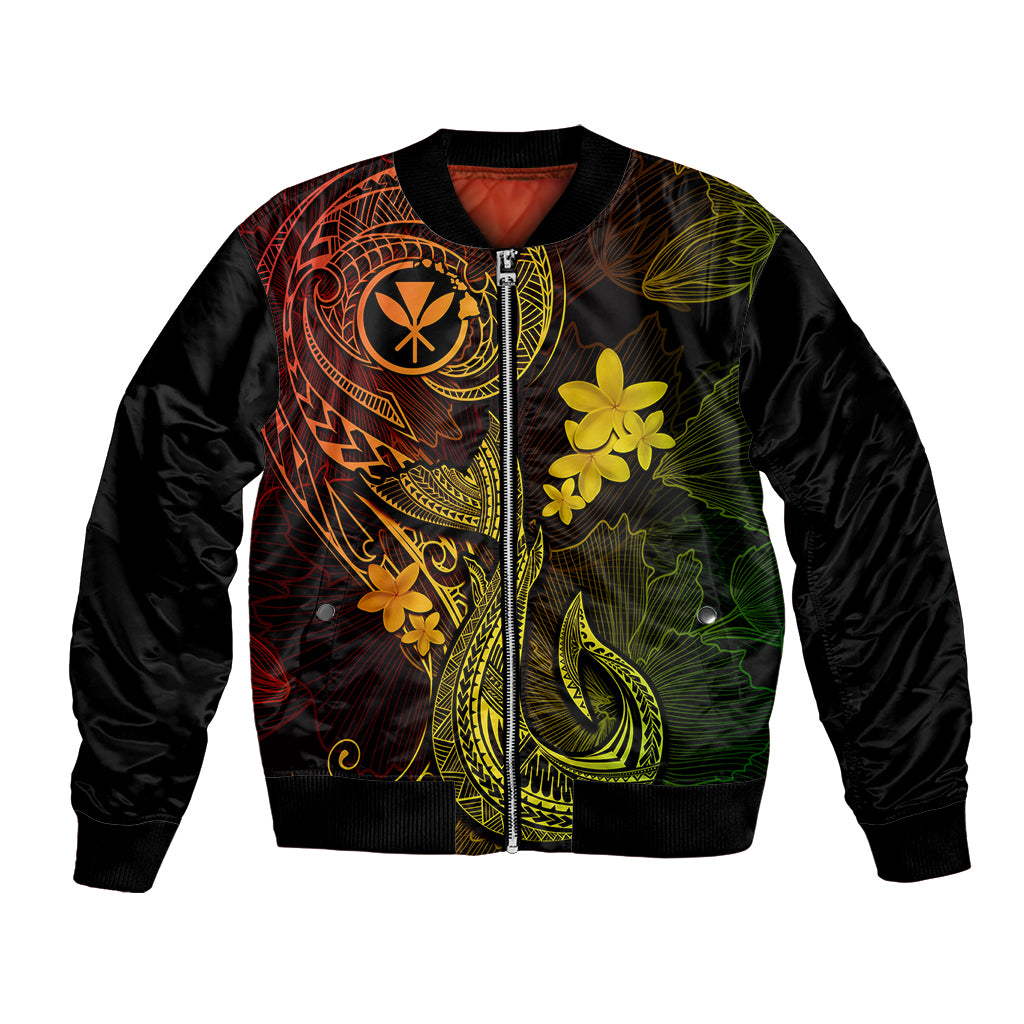 Hawaii Bomber Jacket Fish Hook Tattoo Mix Polynesian Plumeria Reggae Version LT14 Unisex Reggae - Polynesian Pride
