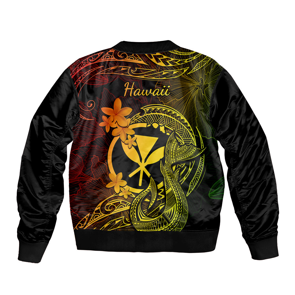 Hawaii Bomber Jacket Fish Hook Tattoo Mix Polynesian Plumeria Reggae Version LT14 - Polynesian Pride