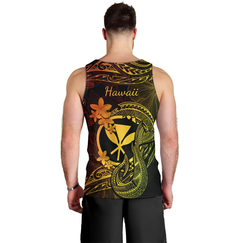 Hawaii Men Tank Top Fish Hook Tattoo Mix Polynesian Plumeria Reggae Version LT14 - Polynesian Pride