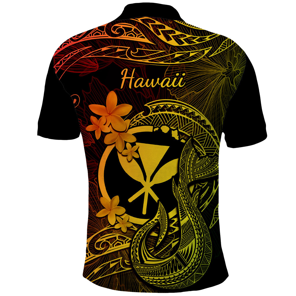 Hawaii Polo Shirt Fish Hook Tattoo Mix Polynesian Plumeria Reggae Version LT14 - Polynesian Pride