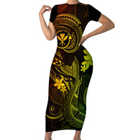 Hawaii Short Sleeve Bodycon Dress Fish Hook Tattoo Mix Polynesian Plumeria Reggae Version LT14 Long Dress Reggae - Polynesian Pride