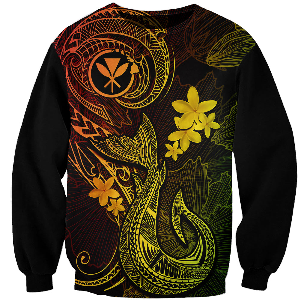 Hawaii Sweatshirt Fish Hook Tattoo Mix Polynesian Plumeria Reggae Version LT14 Unisex Reggae - Polynesian Pride
