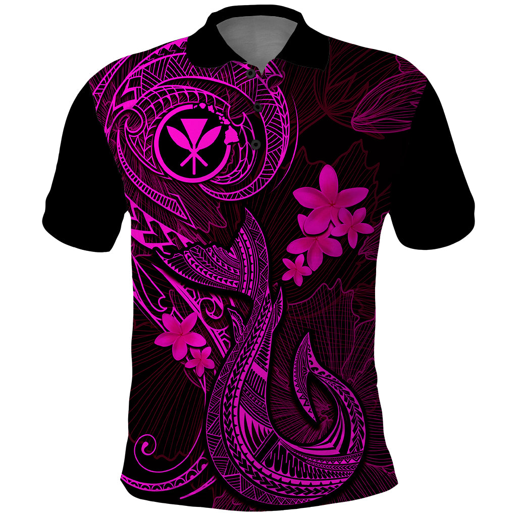 Hawaii Polo Shirt Fish Hook Tattoo Mix Polynesian Plumeria Pink Version LT14 Pink - Polynesian Pride