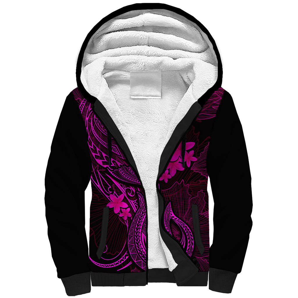 Hawaii Sherpa Hoodie Fish Hook Tattoo Mix Polynesian Plumeria Pink Version LT14 Unisex Pink - Polynesian Pride