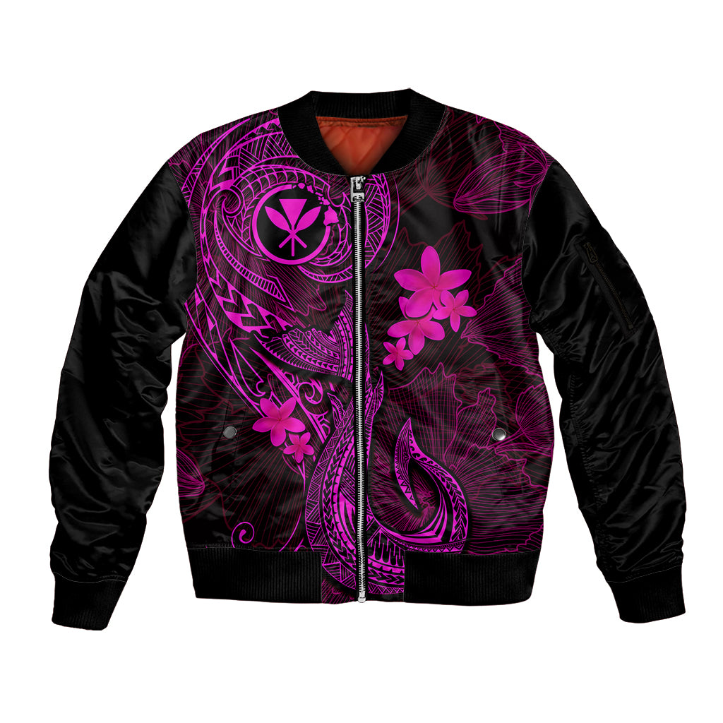 Hawaii Sleeve Zip Bomber Jacket Fish Hook Tattoo Mix Polynesian Plumeria Pink Version LT14 Unisex Pink - Polynesian Pride