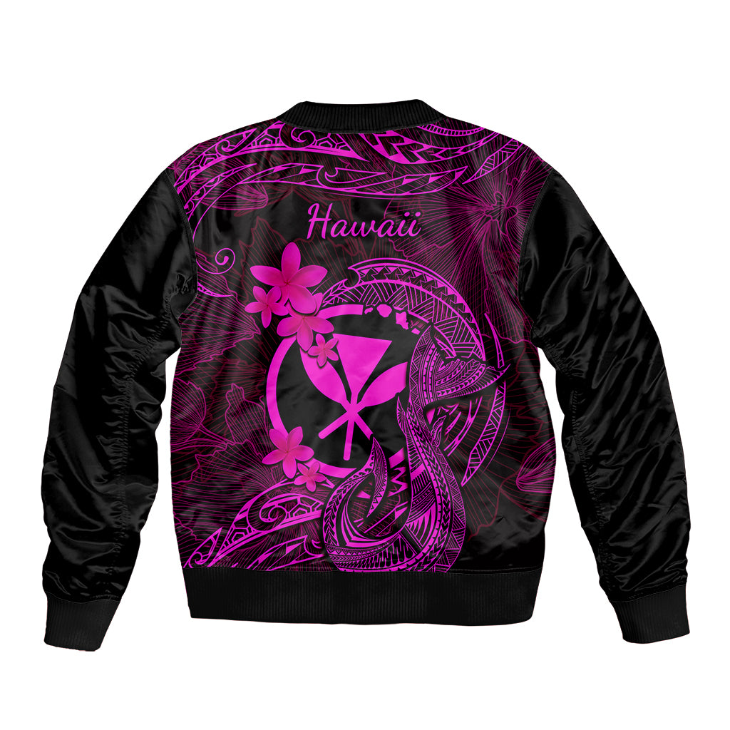 Hawaii Sleeve Zip Bomber Jacket Fish Hook Tattoo Mix Polynesian Plumeria Pink Version LT14 - Polynesian Pride