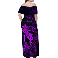Hawaii Off Shoulder Maxi Dress Fish Hook Tattoo Mix Polynesian Plumeria Purple Version LT14 - Polynesian Pride