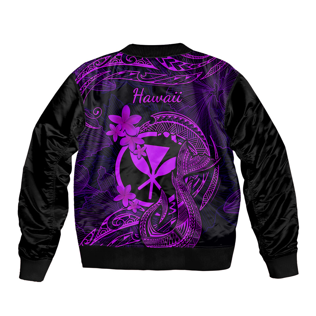 Hawaii Sleeve Zip Bomber Jacket Fish Hook Tattoo Mix Polynesian Plumeria Purple Version LT14 - Polynesian Pride
