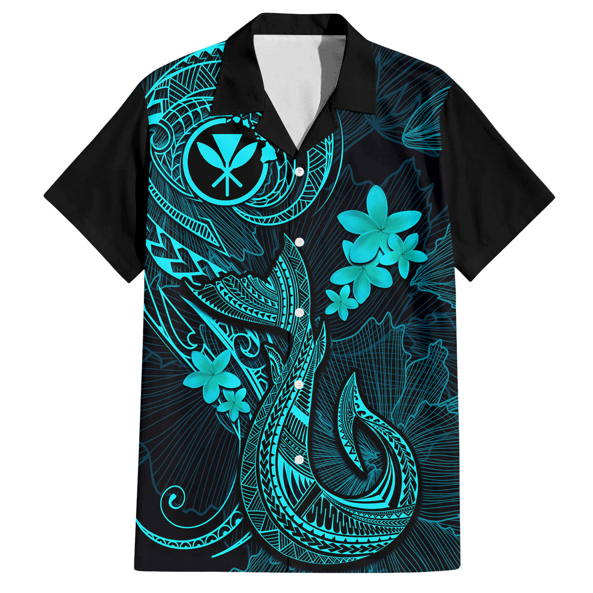 Hawaii Family Matching Long Sleeve Bodycon Dress and Hawaiian Shirt Fish Hook Tattoo Mix Polynesian Plumeria Turquoise Version LT14 Dad's Shirt - Short Sleeve Turquoise - Polynesian Pride