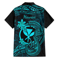 Hawaii Family Matching Long Sleeve Bodycon Dress and Hawaiian Shirt Fish Hook Tattoo Mix Polynesian Plumeria Turquoise Version LT14 - Polynesian Pride