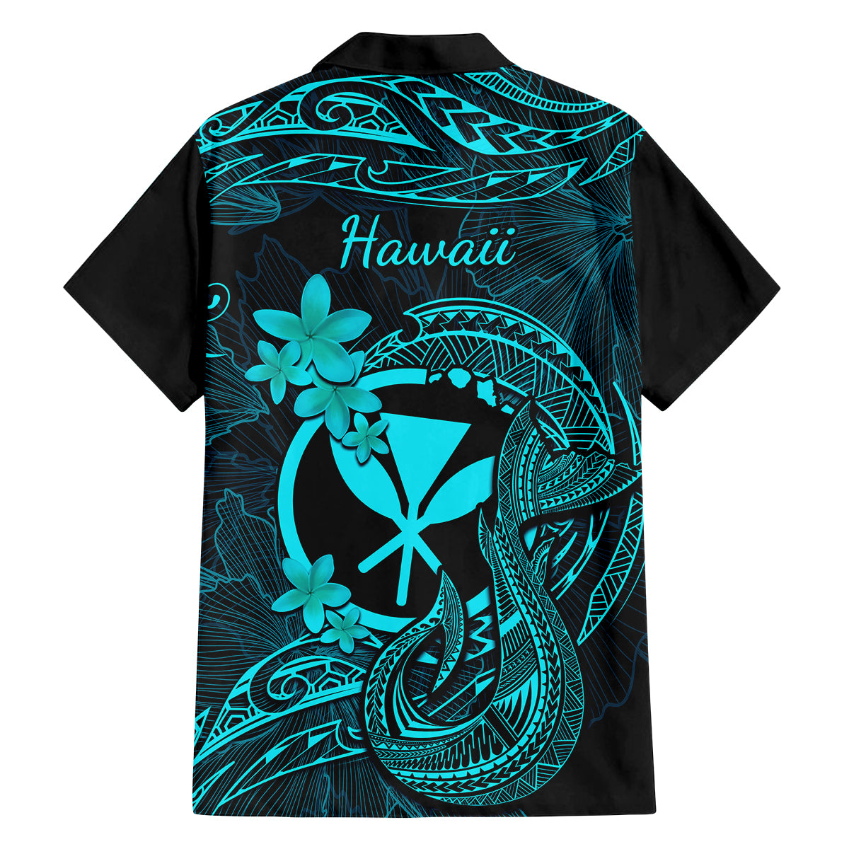 Hawaii Family Matching Puletasi Dress and Hawaiian Shirt Fish Hook Tattoo Mix Polynesian Plumeria Turquoise Version LT14 - Polynesian Pride