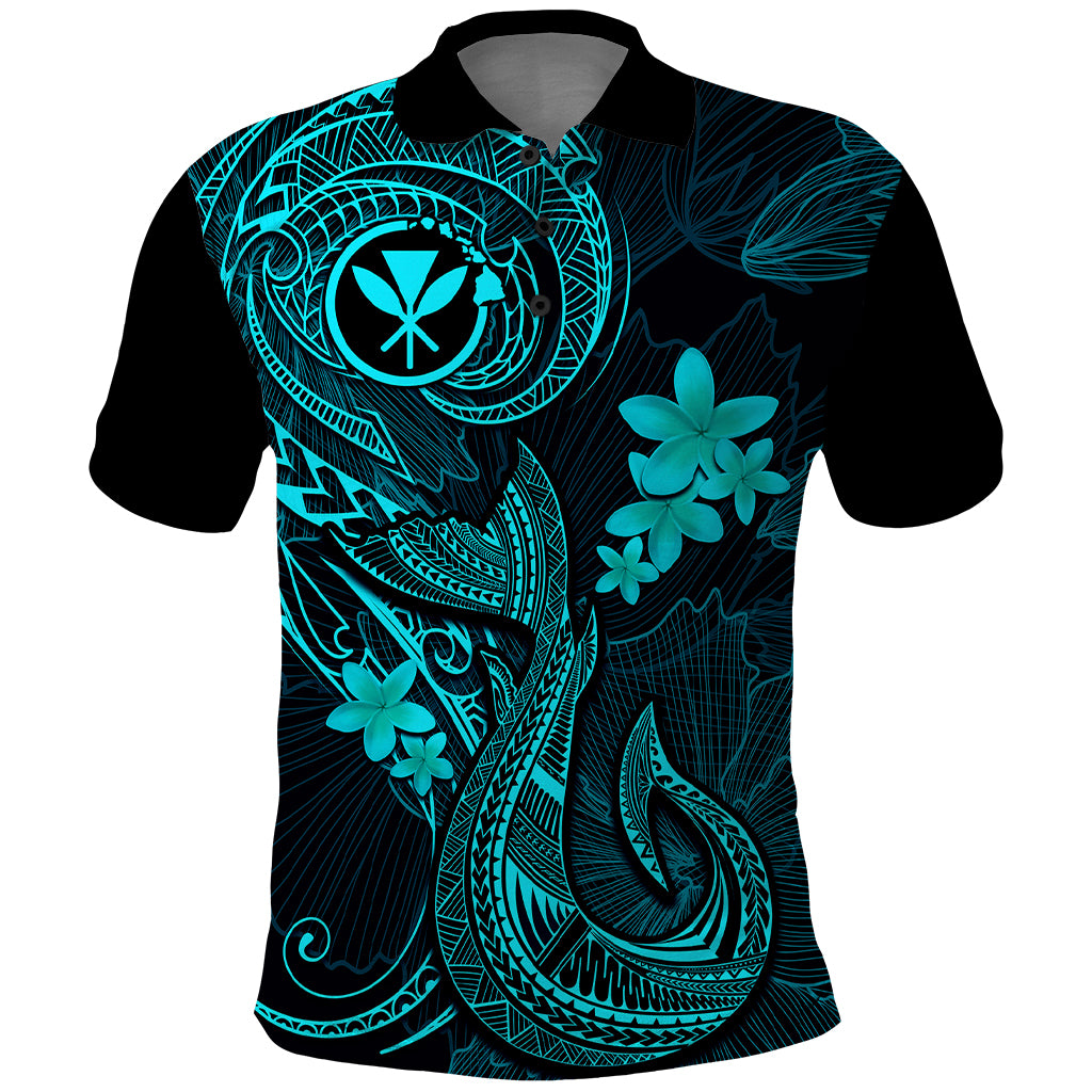 Hawaii Polo Shirt Fish Hook Tattoo Mix Polynesian Plumeria Turquoise Version LT14 Turquoise - Polynesian Pride