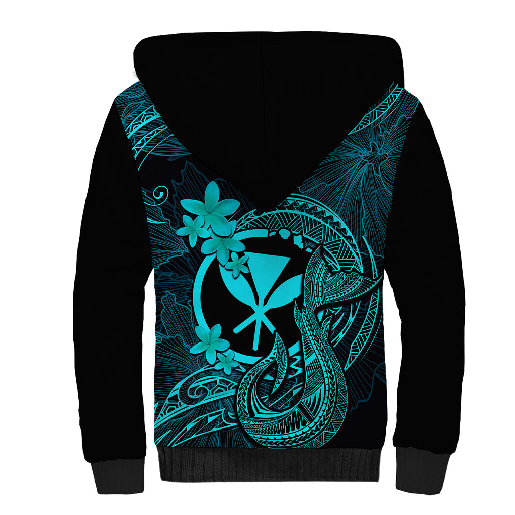Hawaii Sherpa Hoodie Fish Hook Tattoo Mix Polynesian Plumeria Turquoise Version LT14 - Polynesian Pride