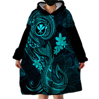Hawaii Wearable Blanket Hoodie Fish Hook Tattoo Mix Polynesian Plumeria Turquoise Version LT14 - Polynesian Pride