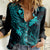Hawaii Women Casual Shirt Fish Hook Tattoo Mix Polynesian Plumeria Turquoise Version LT14 Female Turquoise - Polynesian Pride
