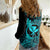 Hawaii Women Casual Shirt Fish Hook Tattoo Mix Polynesian Plumeria Turquoise Version LT14 - Polynesian Pride