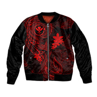 Hawaii Bomber Jacket Fish Hook Tattoo Mix Polynesian Plumeria Red Version LT14 Unisex Red - Polynesian Pride