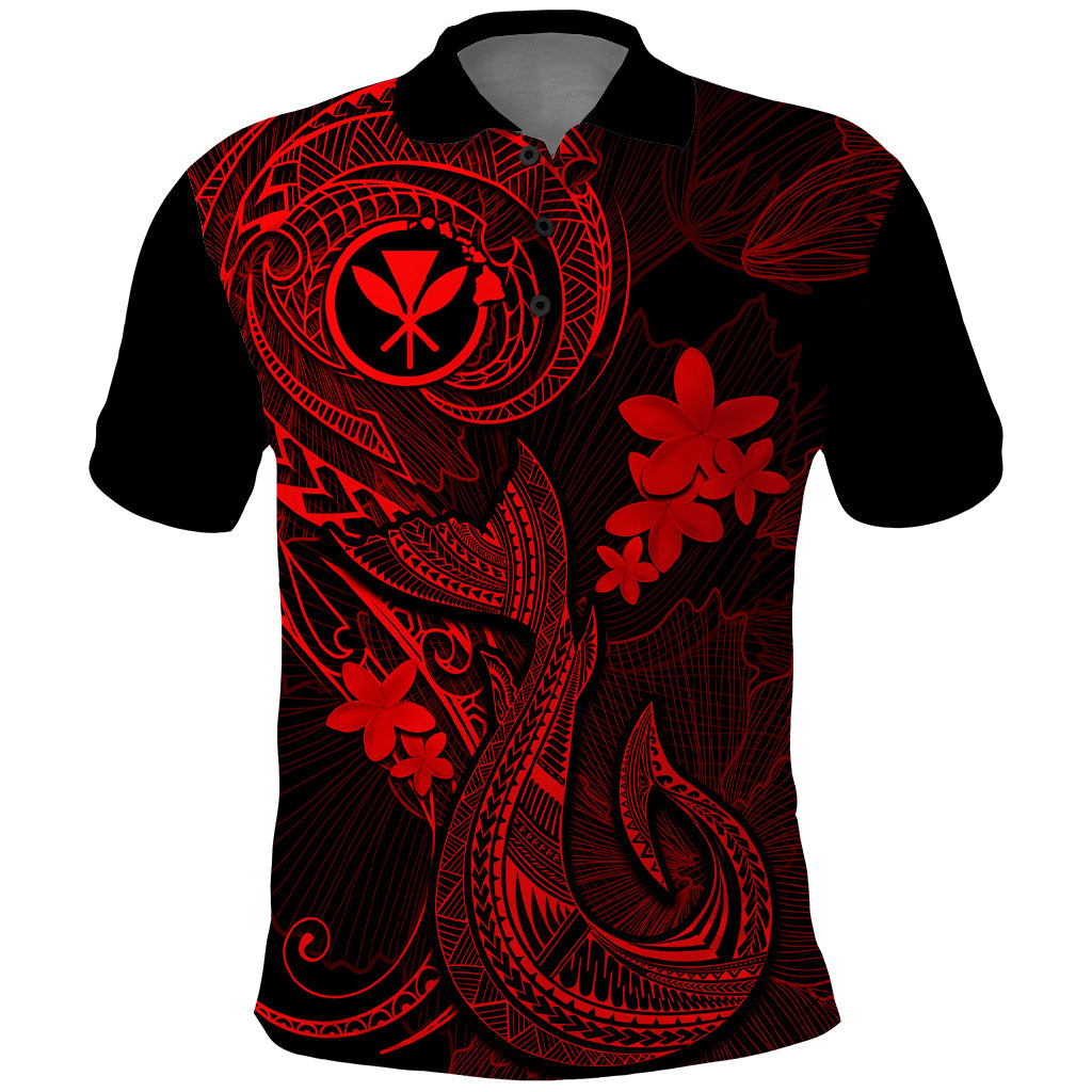 Hawaii Polo Shirt Fish Hook Tattoo Mix Polynesian Plumeria Red Version LT14 Red - Polynesian Pride