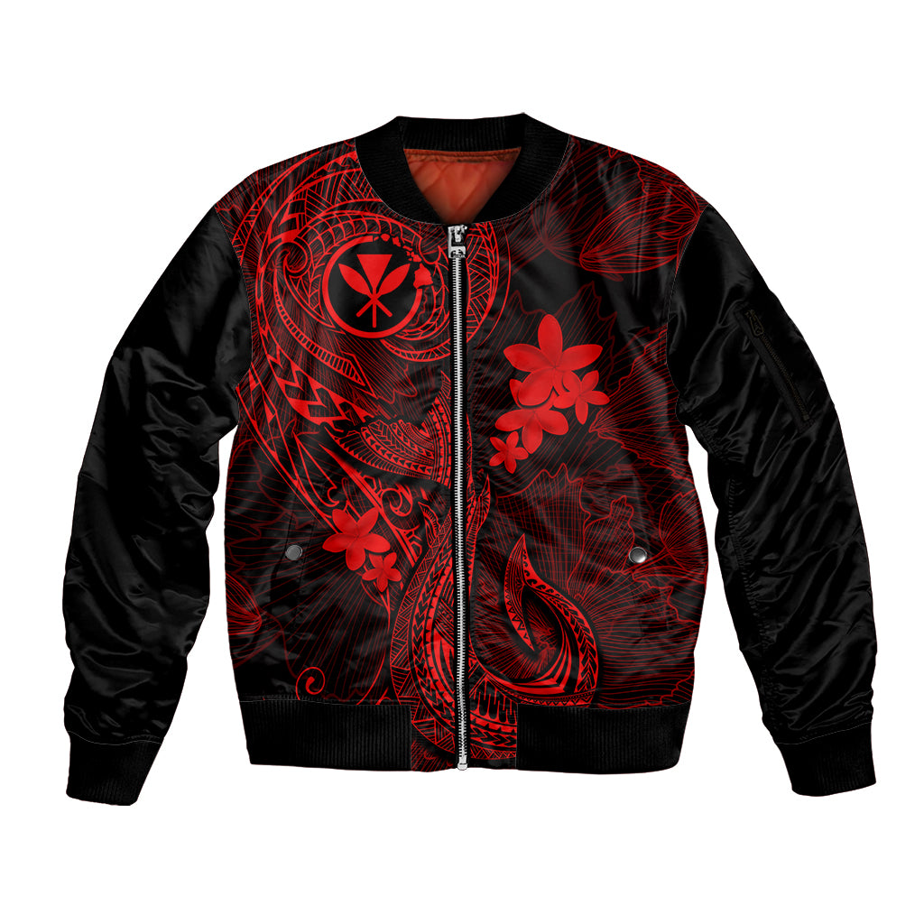 Hawaii Sleeve Zip Bomber Jacket Fish Hook Tattoo Mix Polynesian Plumeria Red Version LT14 Unisex Red - Polynesian Pride