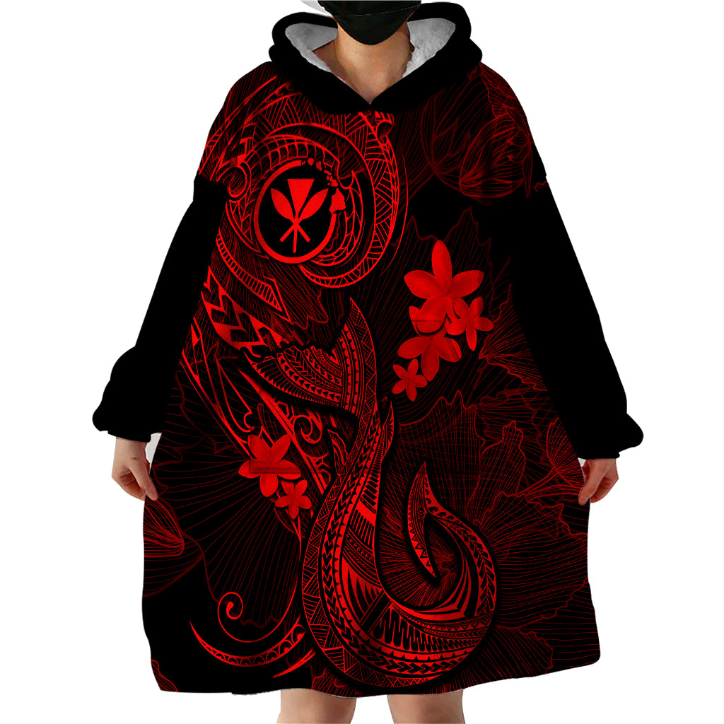 Hawaii Wearable Blanket Hoodie Fish Hook Tattoo Mix Polynesian Plumeria Red Version LT14 - Polynesian Pride