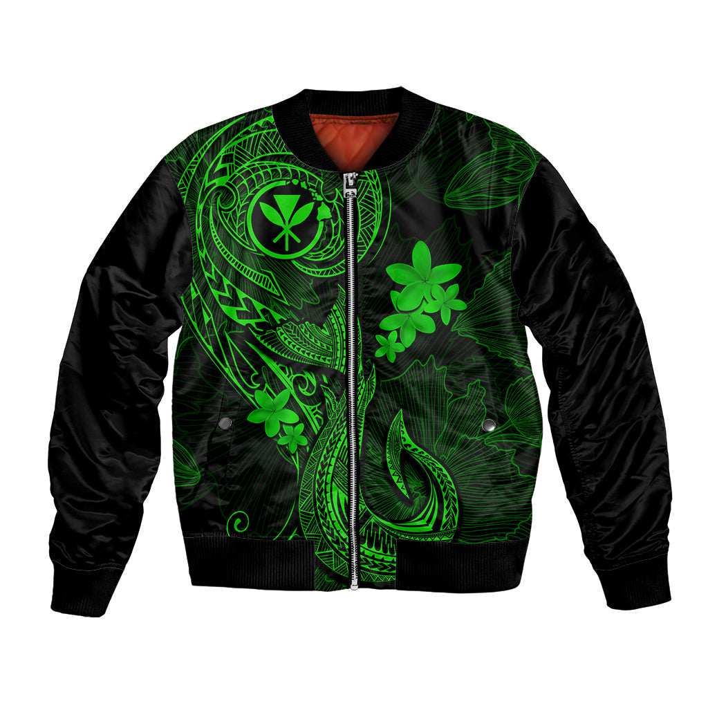 Hawaii Bomber Jacket Fish Hook Tattoo Mix Polynesian Plumeria Green Version LT14 Unisex Green - Polynesian Pride