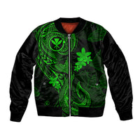 Hawaii Bomber Jacket Fish Hook Tattoo Mix Polynesian Plumeria Green Version LT14 Unisex Green - Polynesian Pride