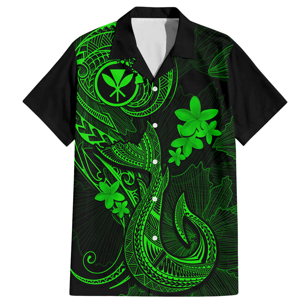 Hawaii Family Matching Summer Maxi Dress and Hawaiian Shirt Fish Hook Tattoo Mix Polynesian Plumeria Green Version LT14 Dad's Shirt - Short Sleeve Green - Polynesian Pride