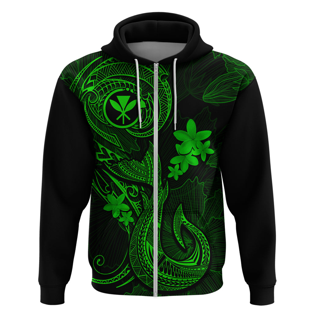 Hawaii Hoodie Fish Hook Tattoo Mix Polynesian Plumeria Green Version LT14 Zip Hoodie Green - Polynesian Pride