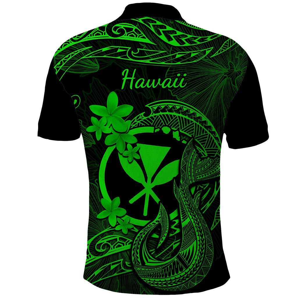 Hawaii Polo Shirt Fish Hook Tattoo Mix Polynesian Plumeria Green Version LT14 - Polynesian Pride