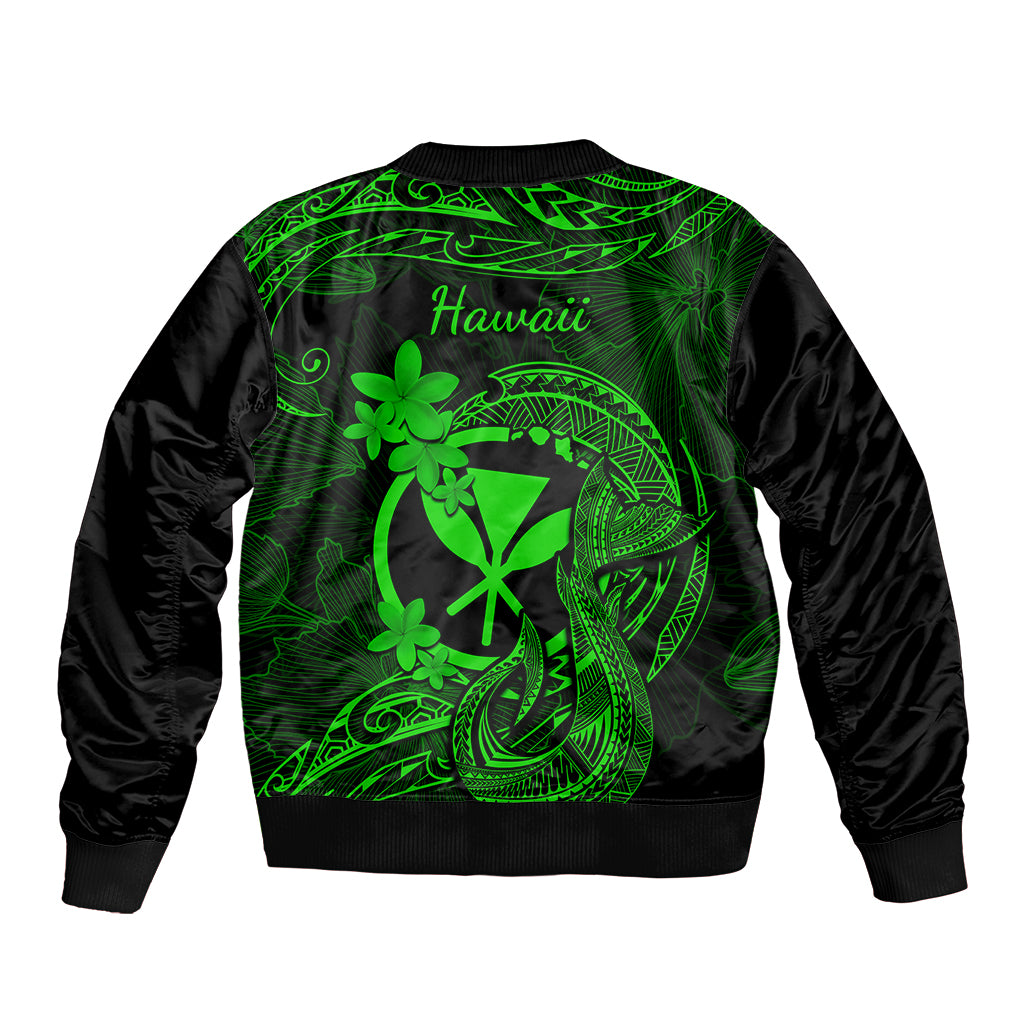 Hawaii Sleeve Zip Bomber Jacket Fish Hook Tattoo Mix Polynesian Plumeria Green Version LT14 - Polynesian Pride