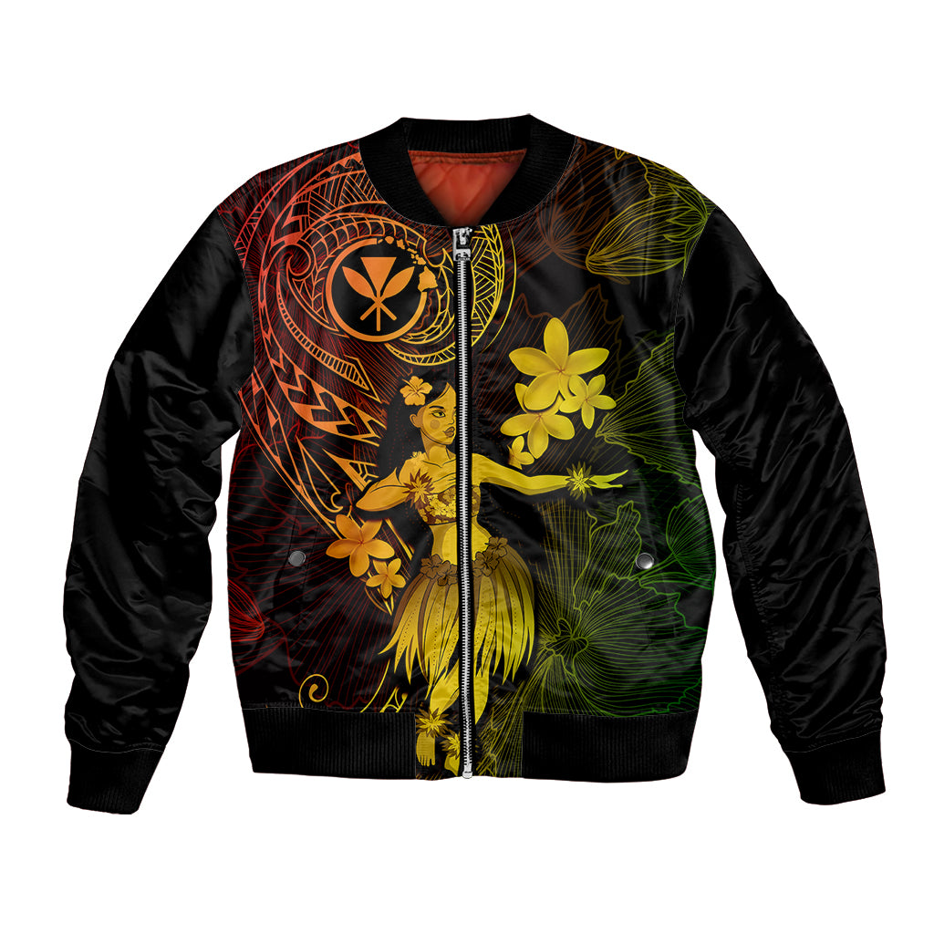 Hawaii Bomber Jacket Hula Girl Mix Polynesian Plumeria Reggae Version LT14 Unisex Reggae - Polynesian Pride