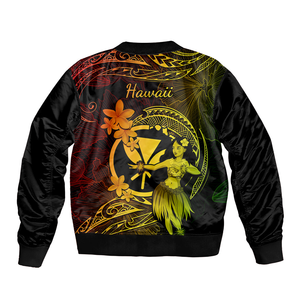 Hawaii Bomber Jacket Hula Girl Mix Polynesian Plumeria Reggae Version LT14 - Polynesian Pride