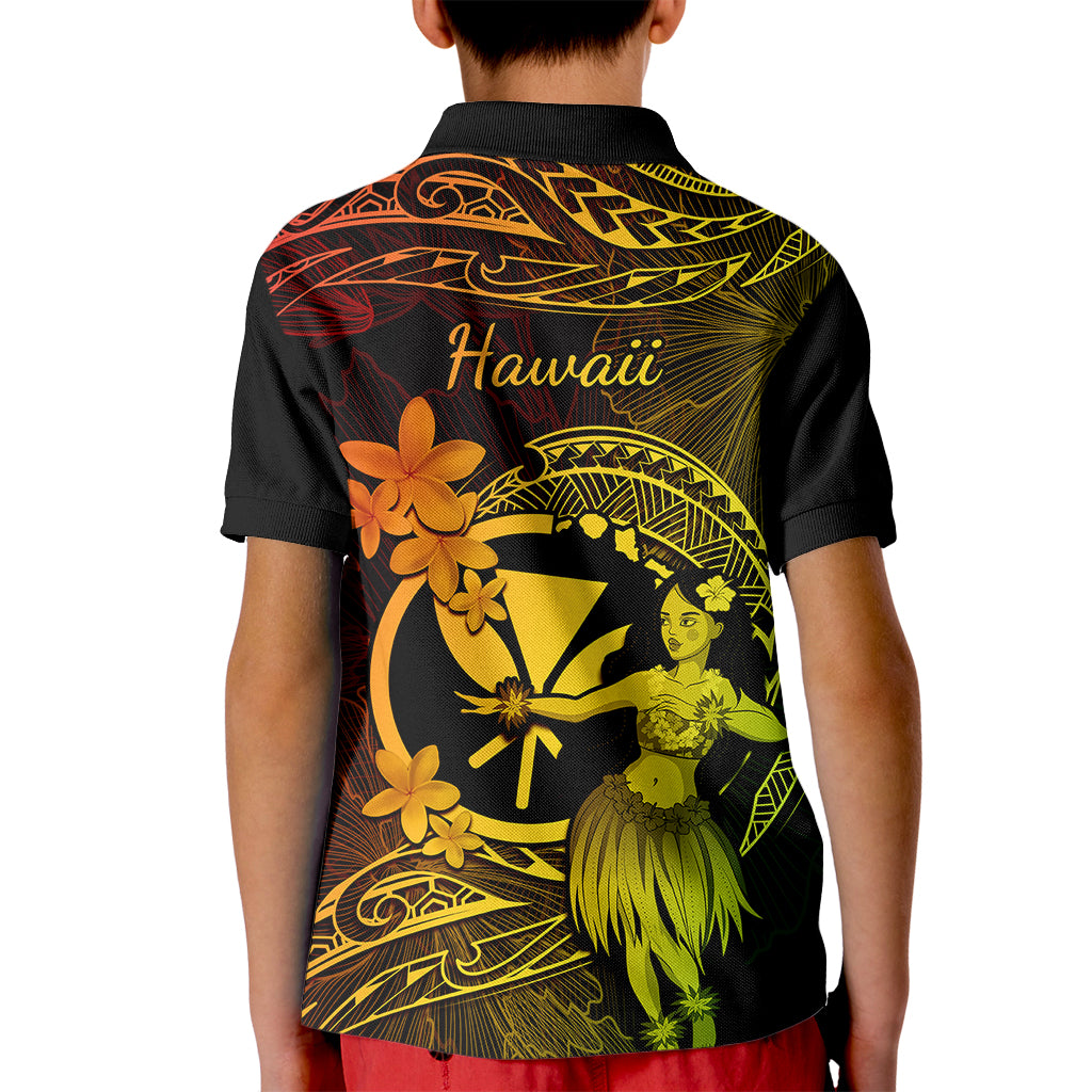 Hawaii Kid Polo Shirt Hula Girl Mix Polynesian Plumeria Reggae Version LT14 - Polynesian Pride