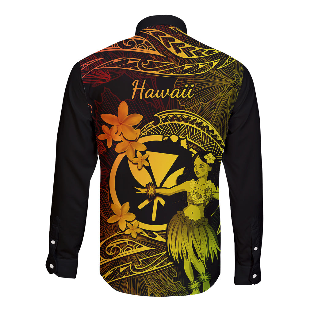 Hawaii Long Sleeve Button Shirt Hula Girl Mix Polynesian Plumeria Reggae Version LT14 - Polynesian Pride