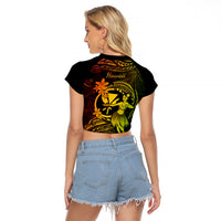 Hawaii Raglan Cropped T Shirt Hula Girl Mix Polynesian Plumeria Reggae Version LT14 - Polynesian Pride