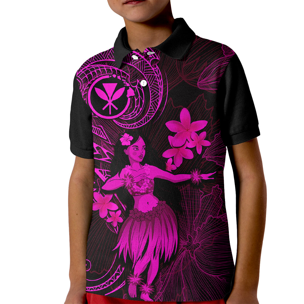 Hawaii Kid Polo Shirt Hula Girl Mix Polynesian Plumeria Pink Version LT14 Kid Pink - Polynesian Pride