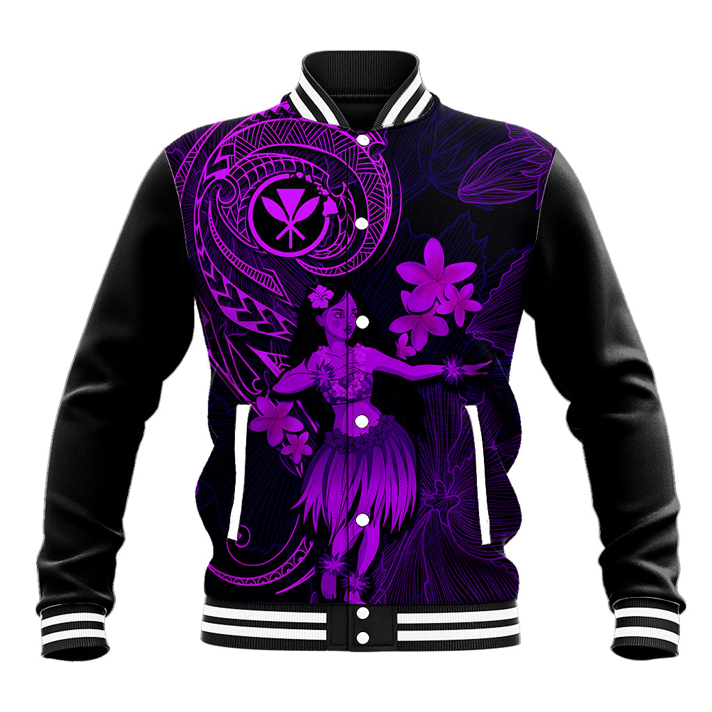 Hawaii Baseball Jacket Hula Girl Mix Polynesian Plumeria Purple Version LT14 Unisex Purple - Polynesian Pride
