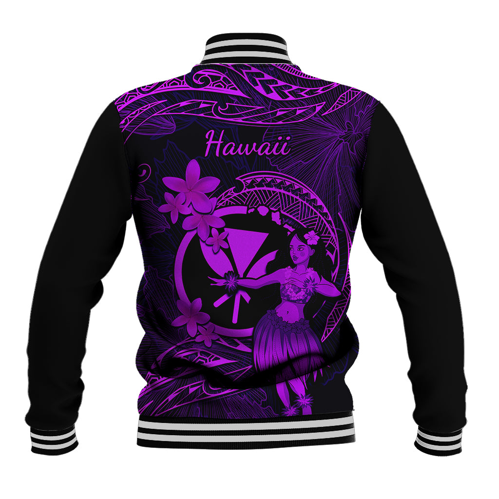 Hawaii Baseball Jacket Hula Girl Mix Polynesian Plumeria Purple Version LT14 - Polynesian Pride