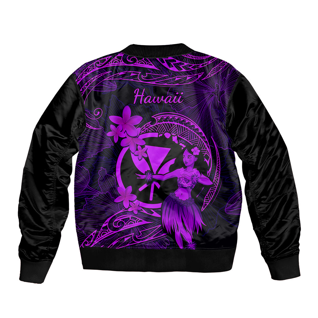 Hawaii Bomber Jacket Hula Girl Mix Polynesian Plumeria Purple Version LT14 - Polynesian Pride