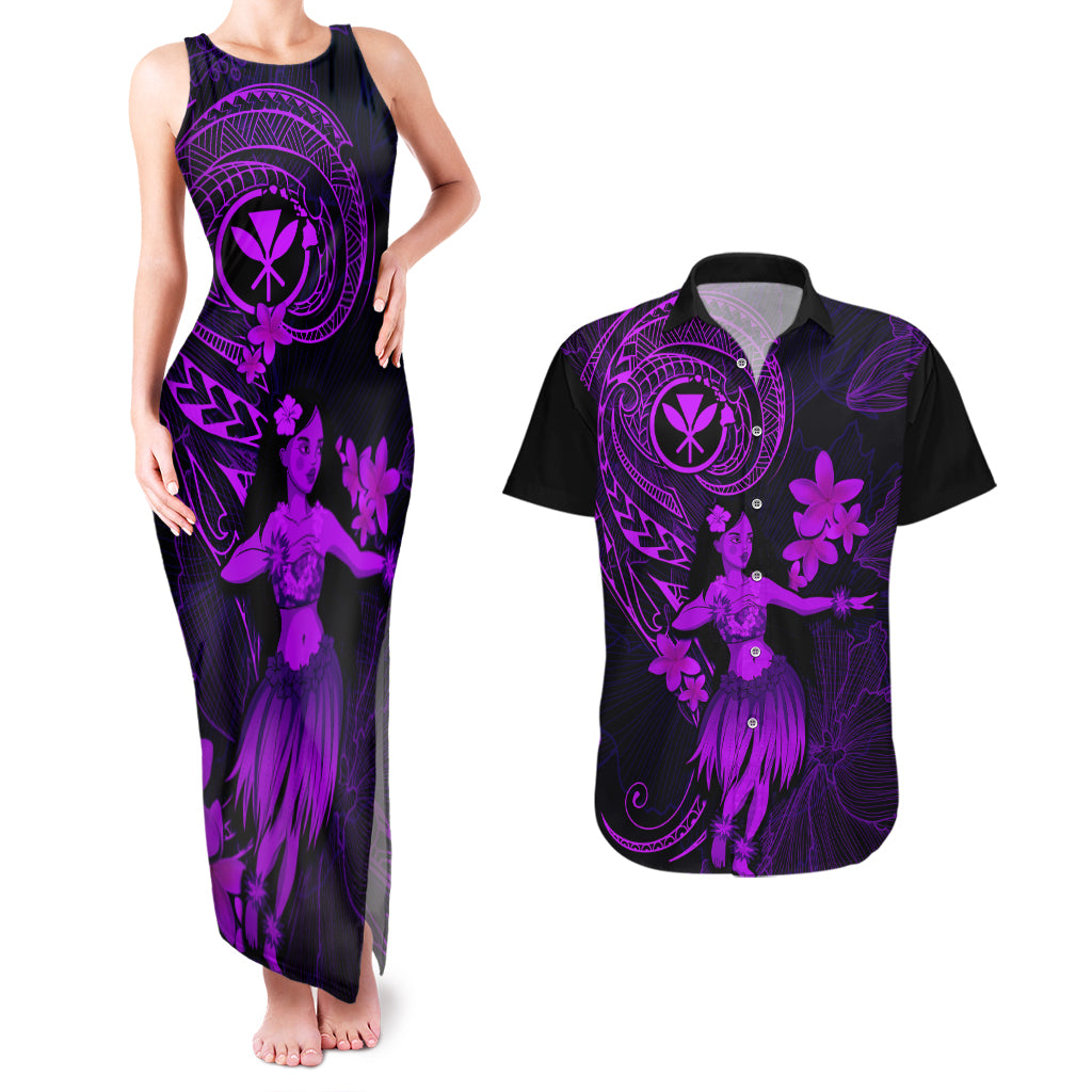 Hawaii Couples Matching Tank Maxi Dress and Hawaiian Shirt Hula Girl Mix Polynesian Plumeria Purple Version LT14 Purple - Polynesian Pride
